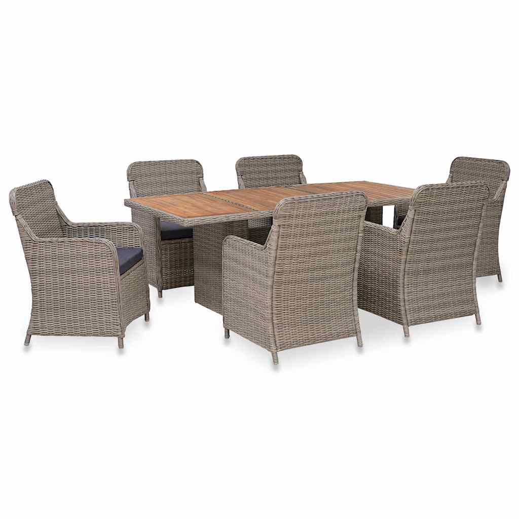 vidaXL 7-delige Tuinset poly rattan bruin