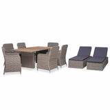 vidaXL 9-piece Garden Dining Set poly rattan brown