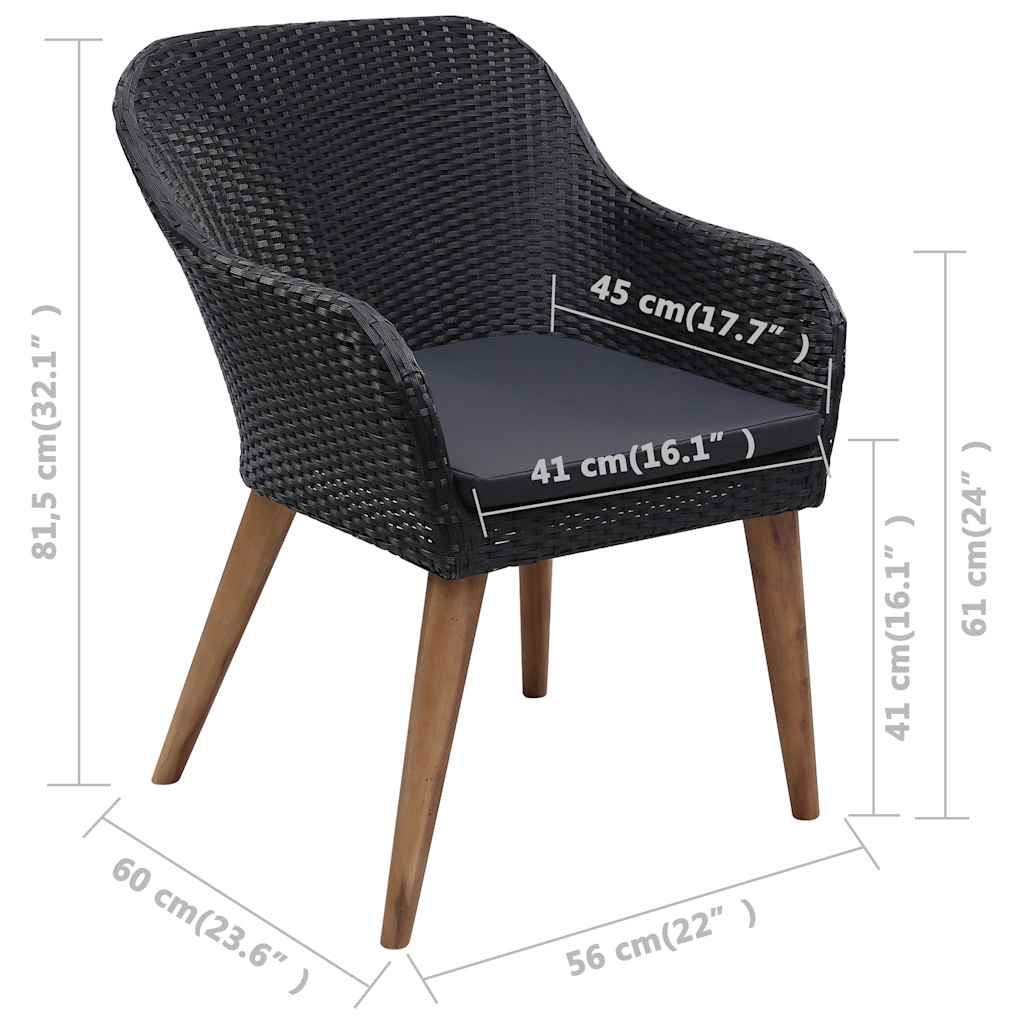 vidaXL 7-delige Tuinset met kussens poly rattan zwart