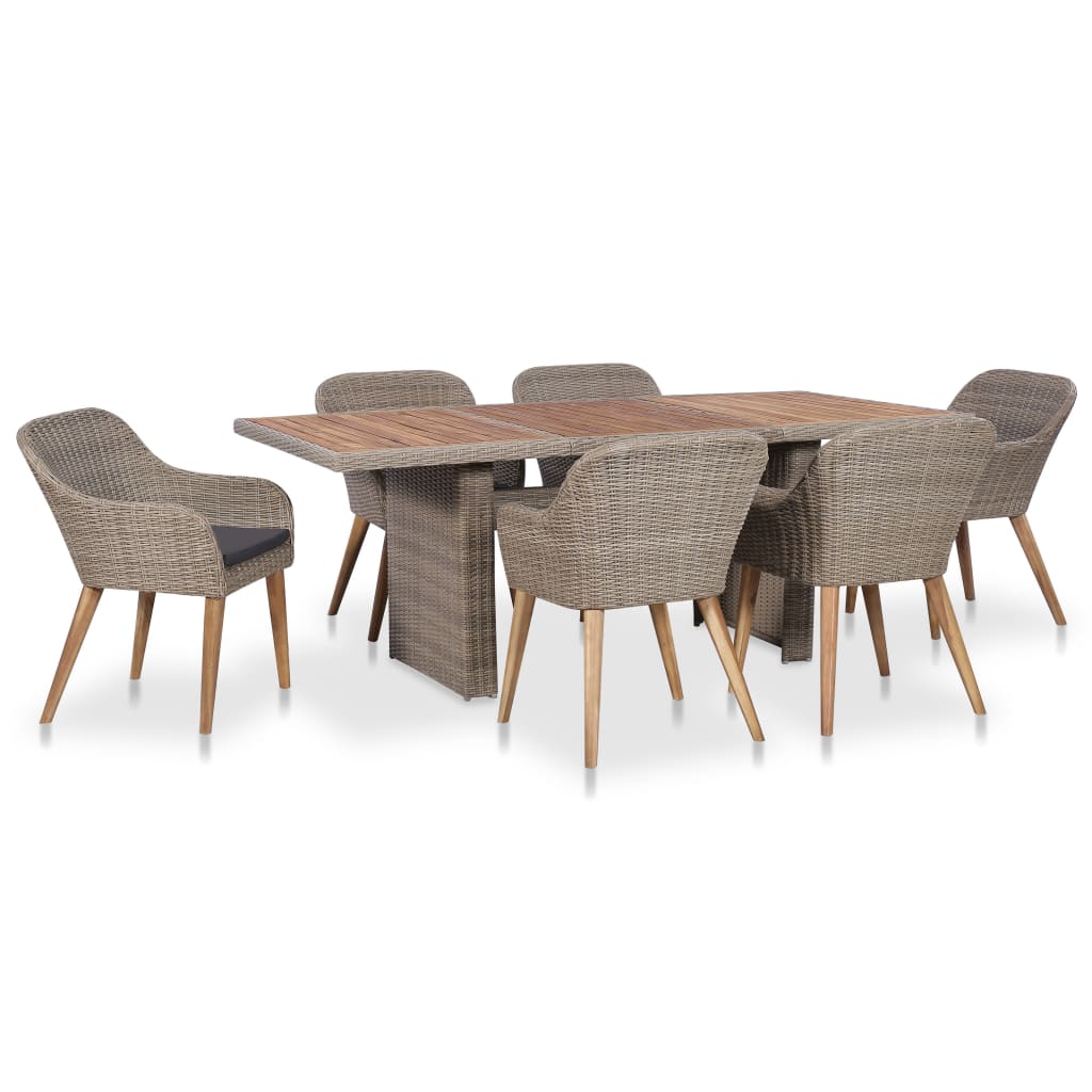 vidaXL 7-delige Tuinset met kussens poly rattan zwart