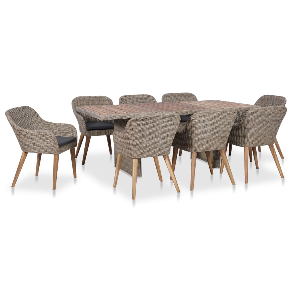 vidaXL 7-delige Tuinset met kussens poly rattan zwart