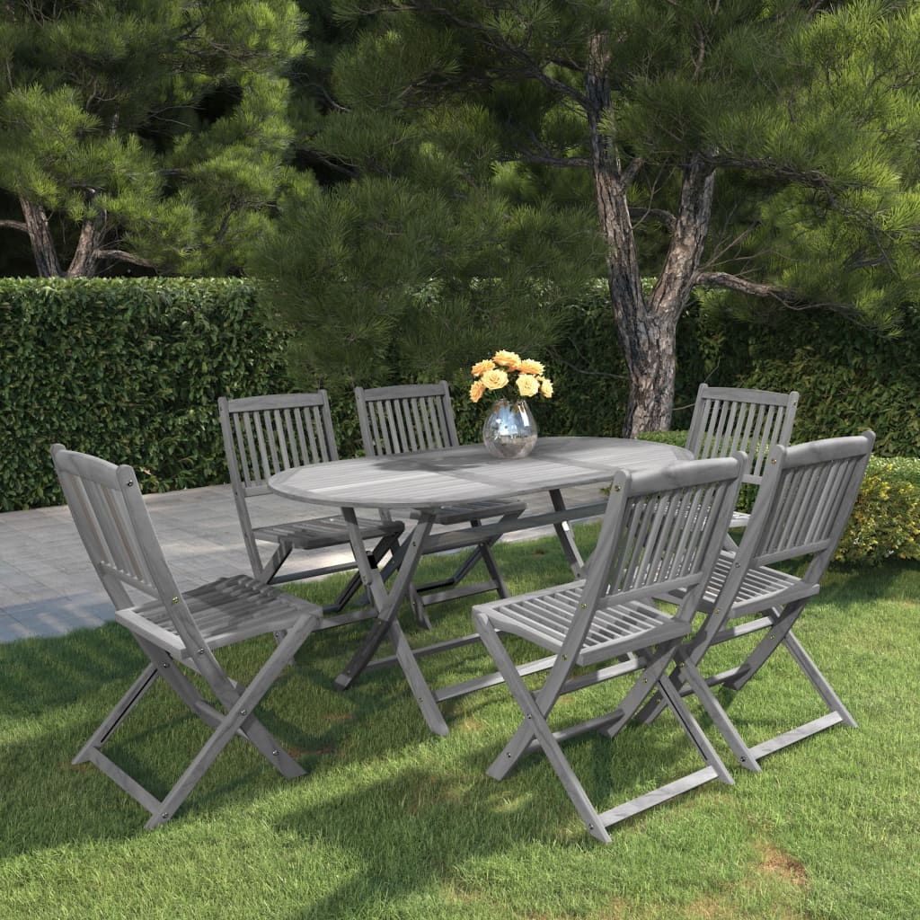 vidaXL 7-piece Garden Dining Set Solid Acacia Wood Grey