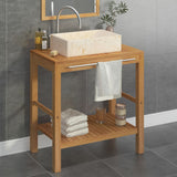 vidaXL Solid Teak Vanity Cabinet with Marble Sink Black