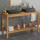 vidaXL Solid Teak Vanity Cabinet with Marble Sink Black