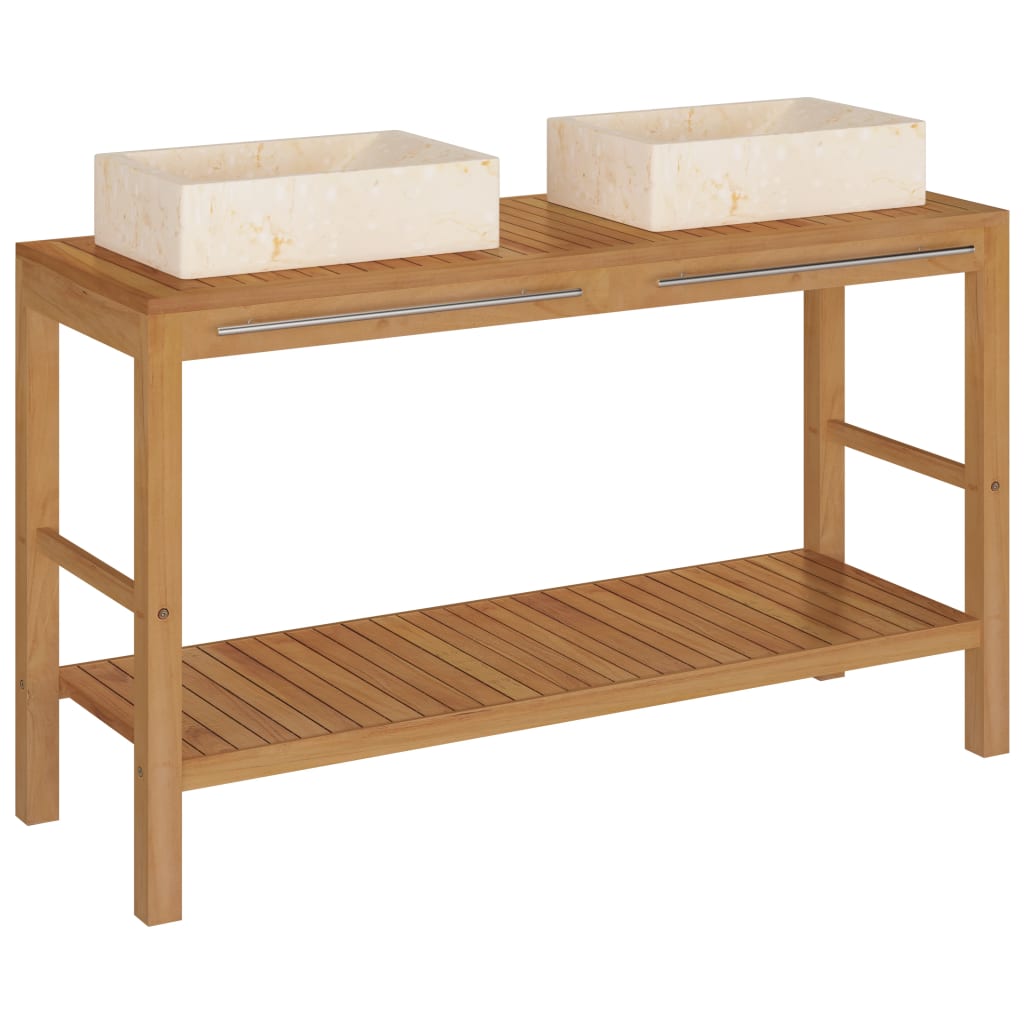 vidaXL Solid Teak Vanity Cabinet with Marble Sink Black