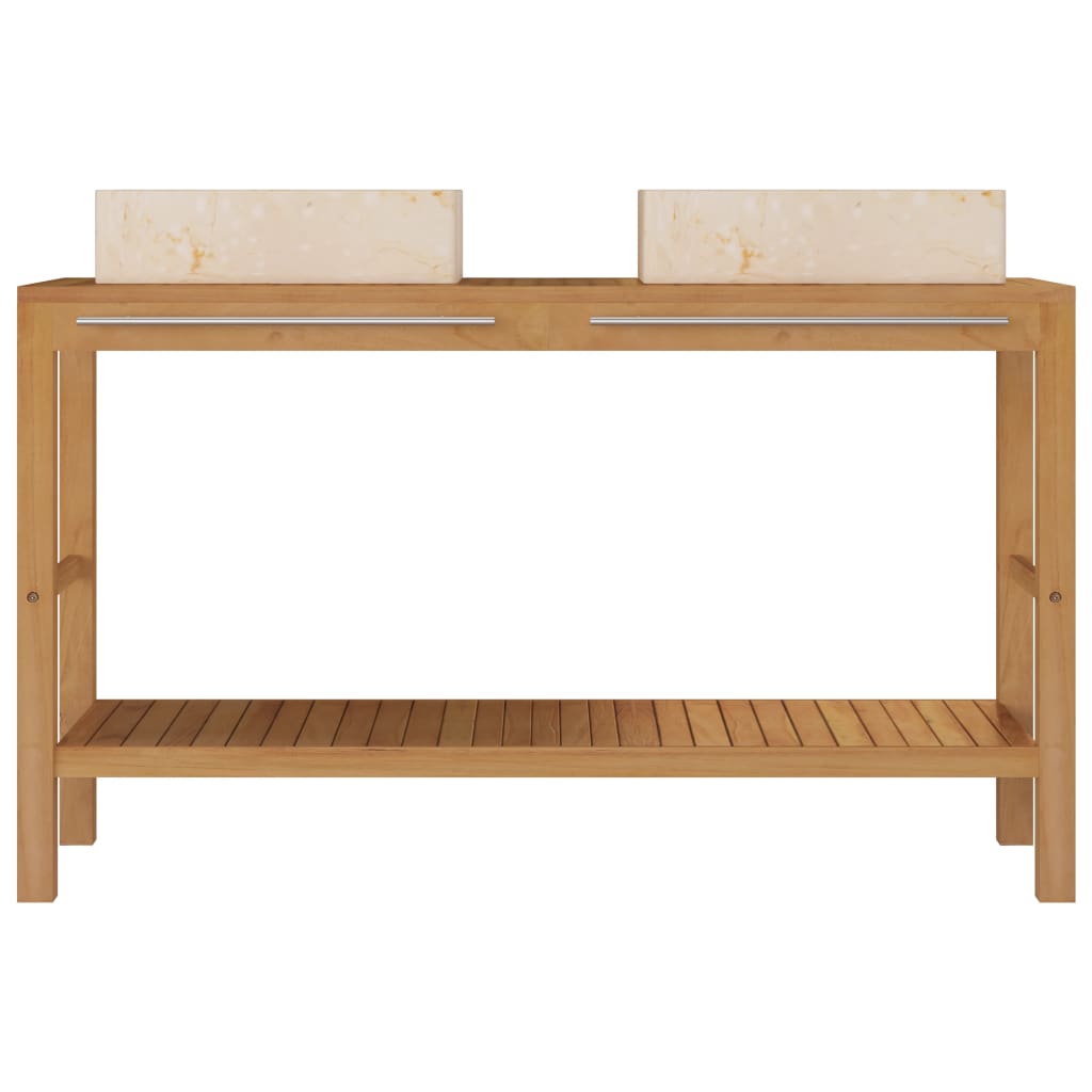 vidaXL Solid Teak Vanity Cabinet with Marble Sink Black