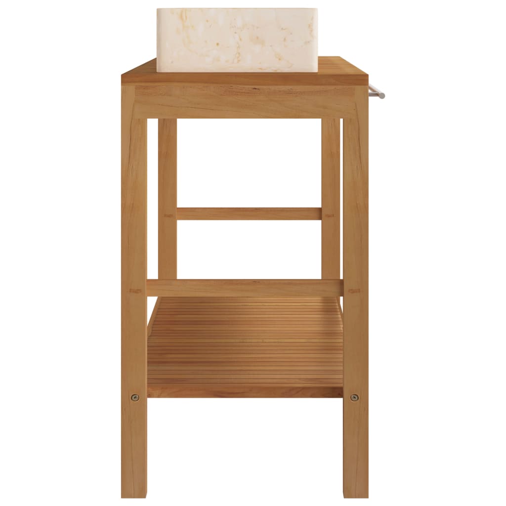 vidaXL Solid Teak Vanity Cabinet with Marble Sink Black