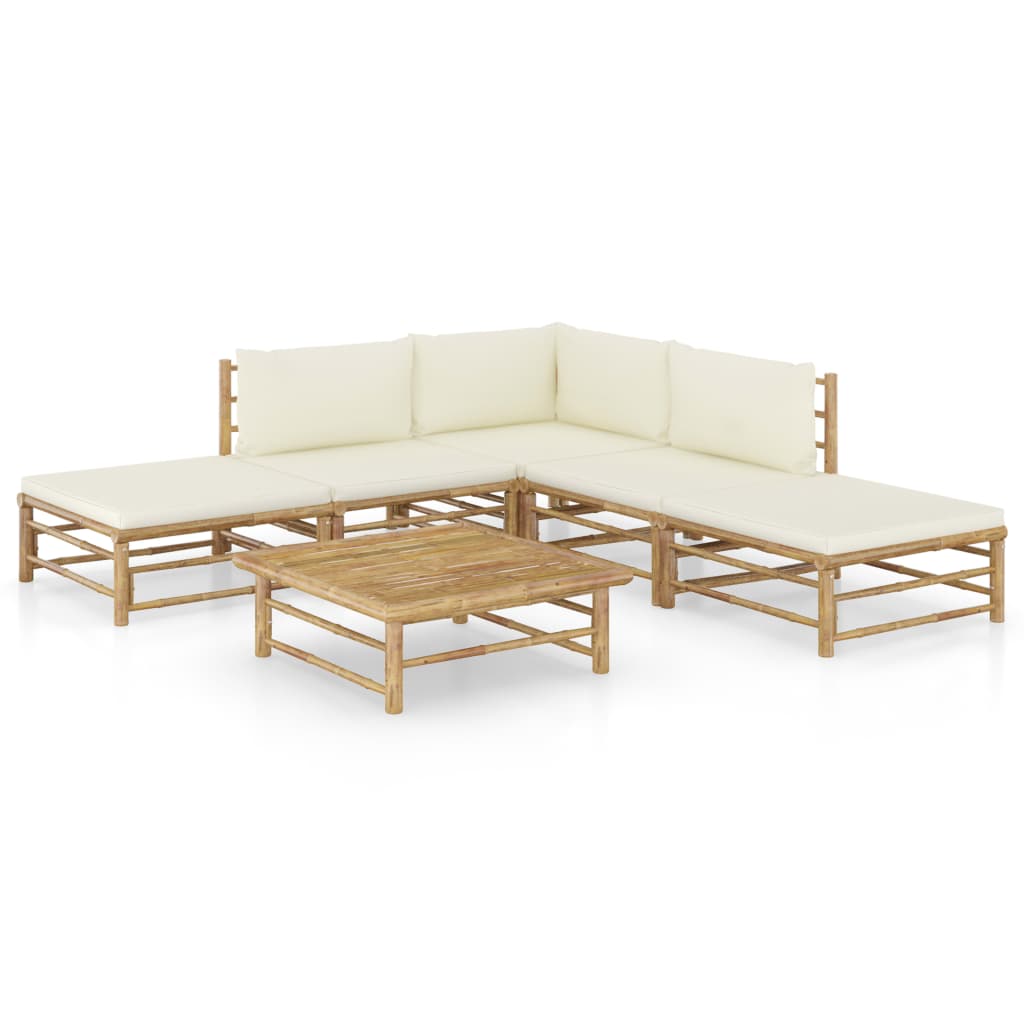 vidaXL 6-Piece Lounge Set with Cream White Cushions Bamboo