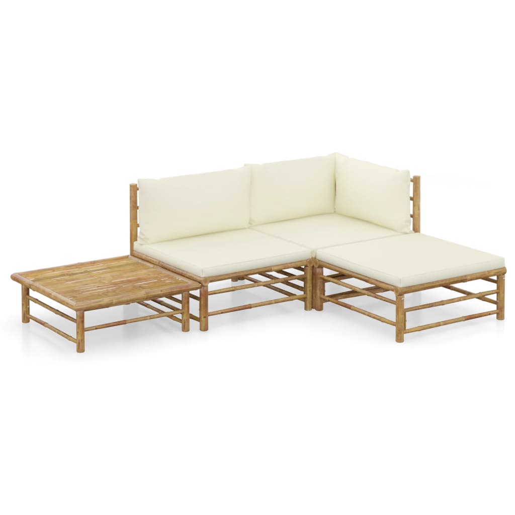 vidaXL 6-Piece Lounge Set with Cream White Cushions Bamboo