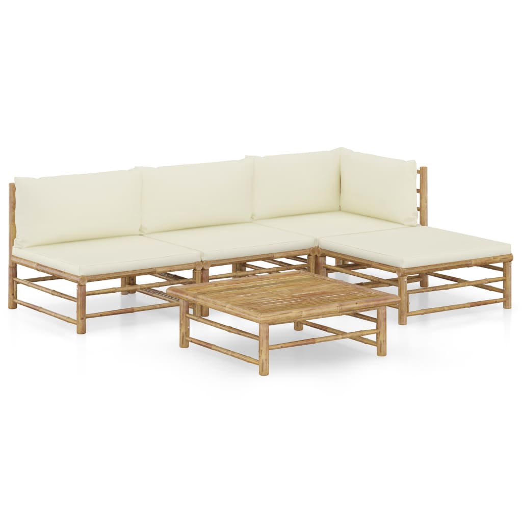 vidaXL 6-Piece Lounge Set with Cream White Cushions Bamboo