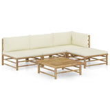 vidaXL 6-Piece Lounge Set with Cream White Cushions Bamboo