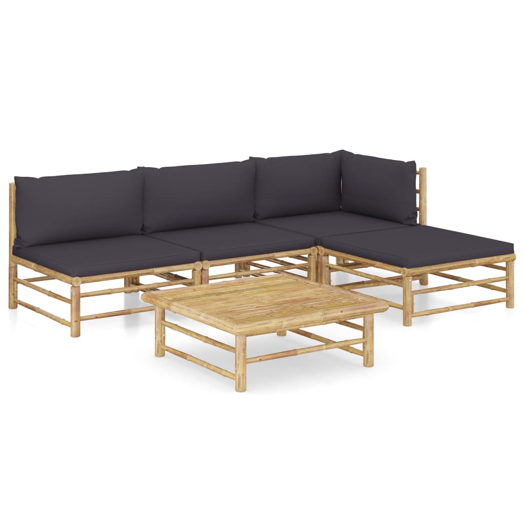 vidaXL 6-Piece Lounge Set with Cream White Cushions Bamboo