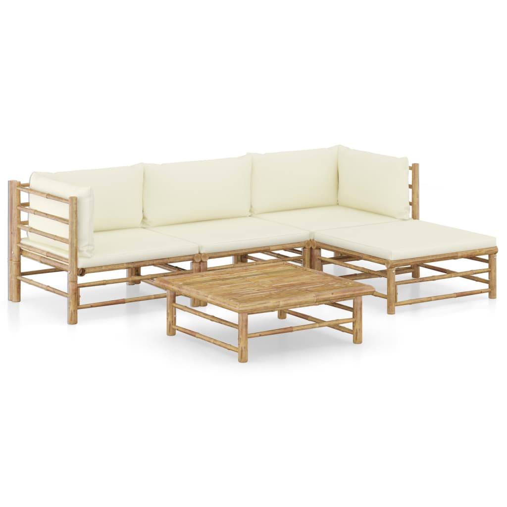 vidaXL 6-Piece Lounge Set with Cream White Cushions Bamboo