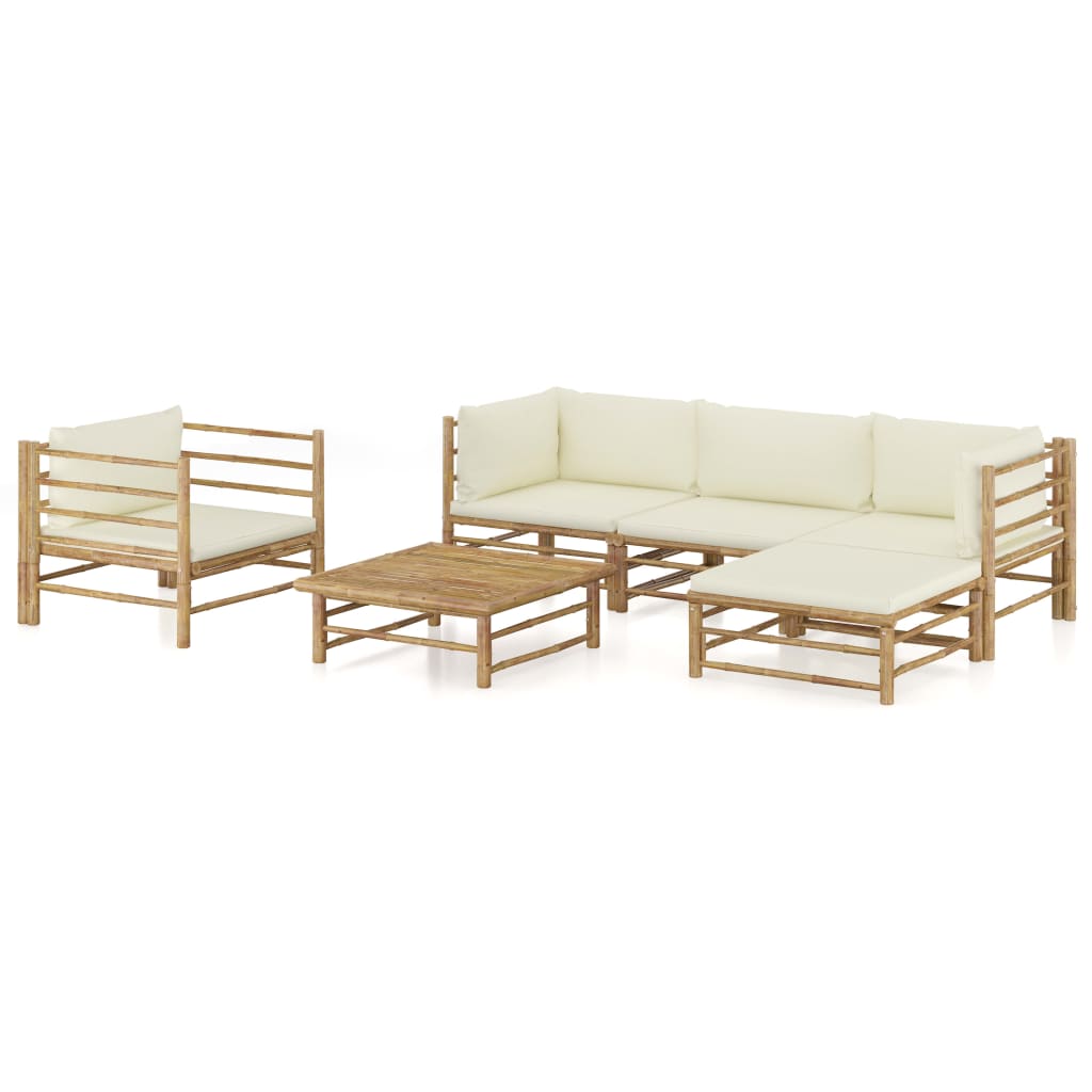 vidaXL 6-Piece Lounge Set with Cream White Cushions Bamboo