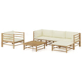 vidaXL 6-Piece Lounge Set with Cream White Cushions Bamboo