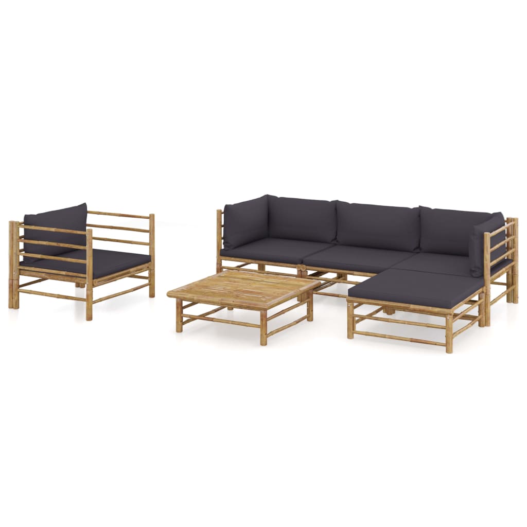 vidaXL 6-Piece Lounge Set with Cream White Cushions Bamboo