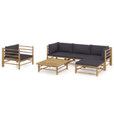 vidaXL 6-Piece Lounge Set with Cream White Cushions Bamboo