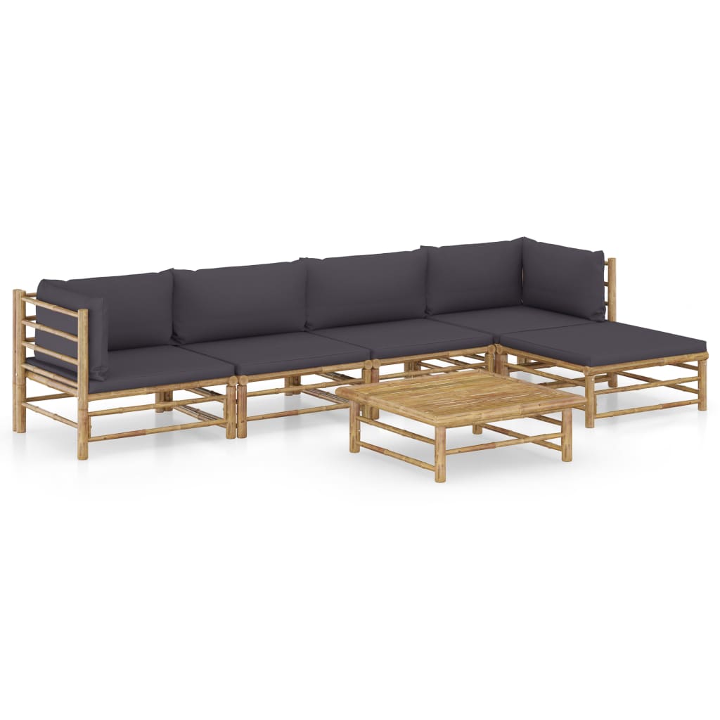 vidaXL 6-Piece Lounge Set with Cream White Cushions Bamboo