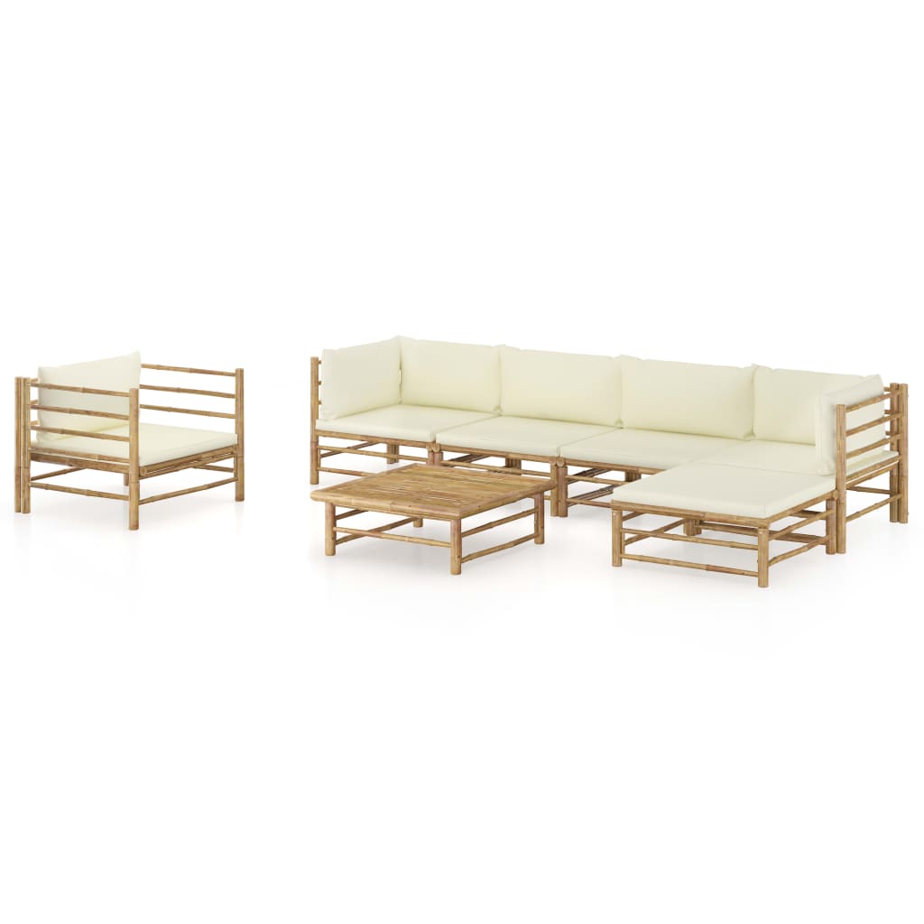vidaXL 6-Piece Lounge Set with Cream White Cushions Bamboo