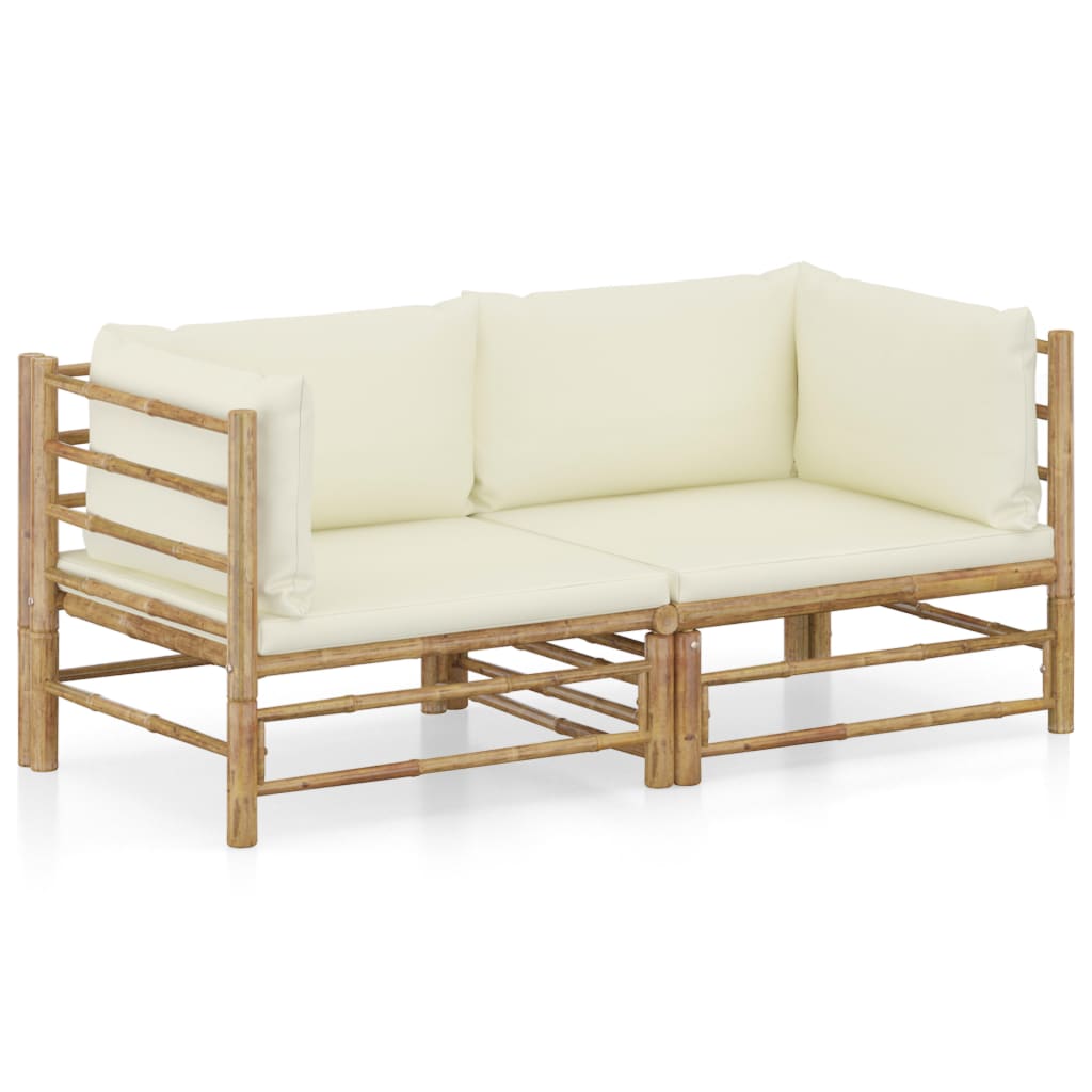 vidaXL 6-Piece Lounge Set with Cream White Cushions Bamboo
