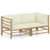 vidaXL 6-Piece Lounge Set with Cream White Cushions Bamboo