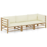 vidaXL 6-Piece Lounge Set with Cream White Cushions Bamboo