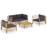 vidaXL 6-Piece Lounge Set with Cream White Cushions Bamboo
