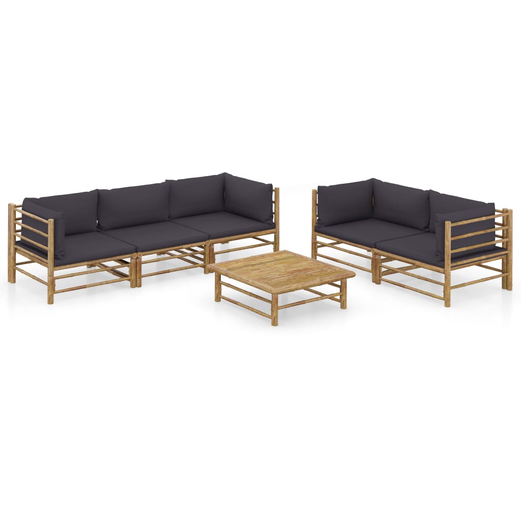 vidaXL 6-Piece Lounge Set with Cream White Cushions Bamboo