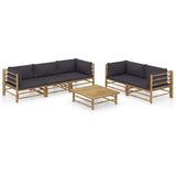 vidaXL 6-Piece Lounge Set with Cream White Cushions Bamboo