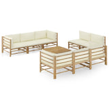 vidaXL 6-Piece Lounge Set with Cream White Cushions Bamboo
