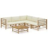 vidaXL 6-Piece Lounge Set with Cream White Cushions Bamboo