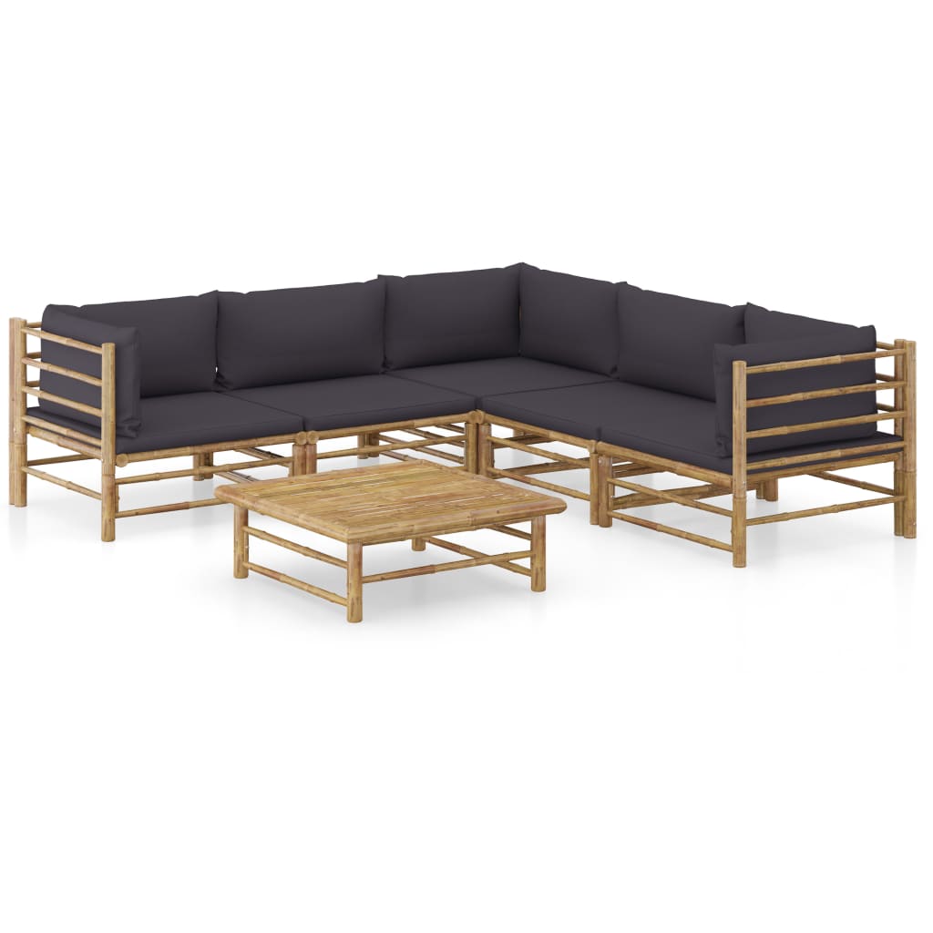 vidaXL 6-Piece Lounge Set with Cream White Cushions Bamboo