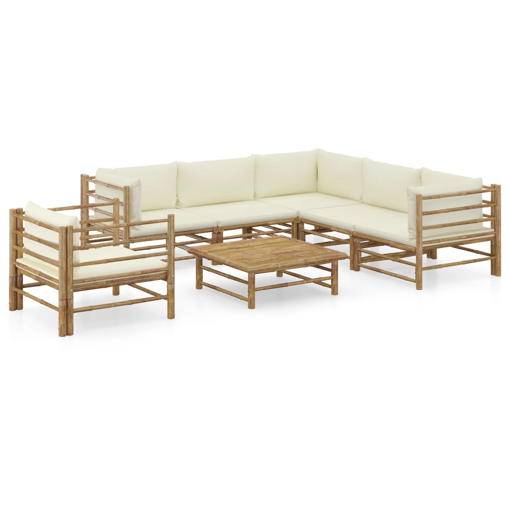 vidaXL 6-Piece Lounge Set with Cream White Cushions Bamboo