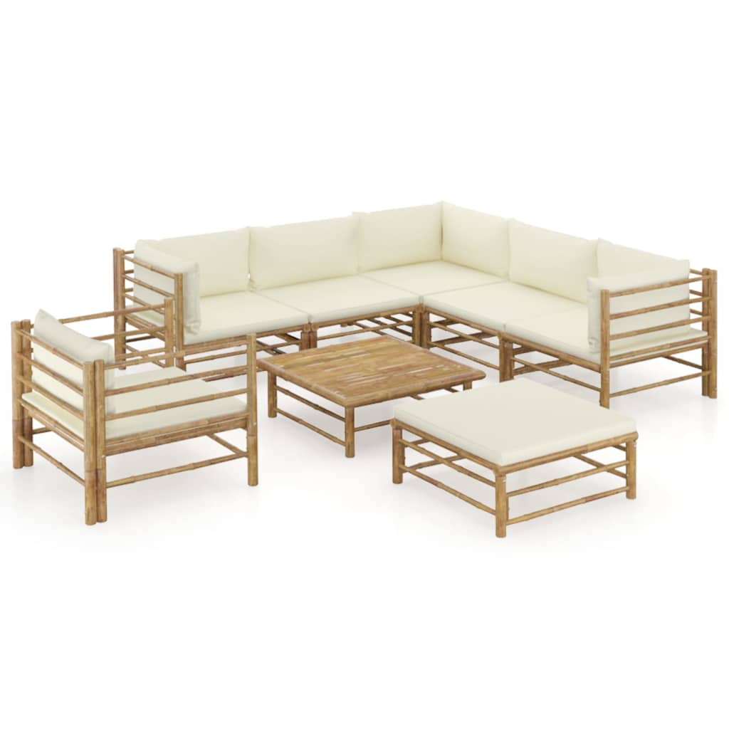 vidaXL 6-Piece Lounge Set with Cream White Cushions Bamboo