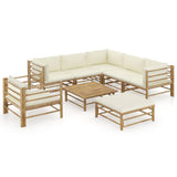vidaXL 6-Piece Lounge Set with Cream White Cushions Bamboo