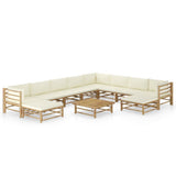 vidaXL 6-Piece Lounge Set with Cream White Cushions Bamboo