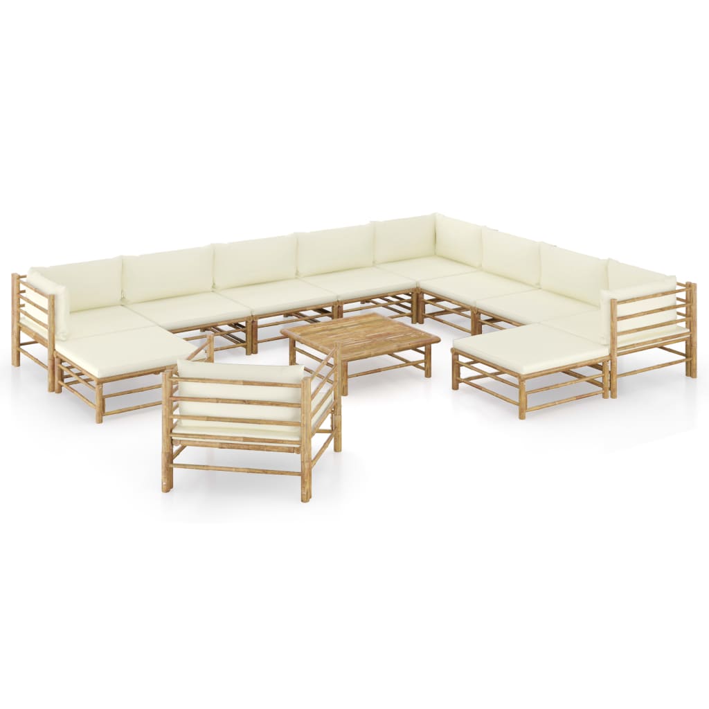 vidaXL 6-Piece Lounge Set with Cream White Cushions Bamboo