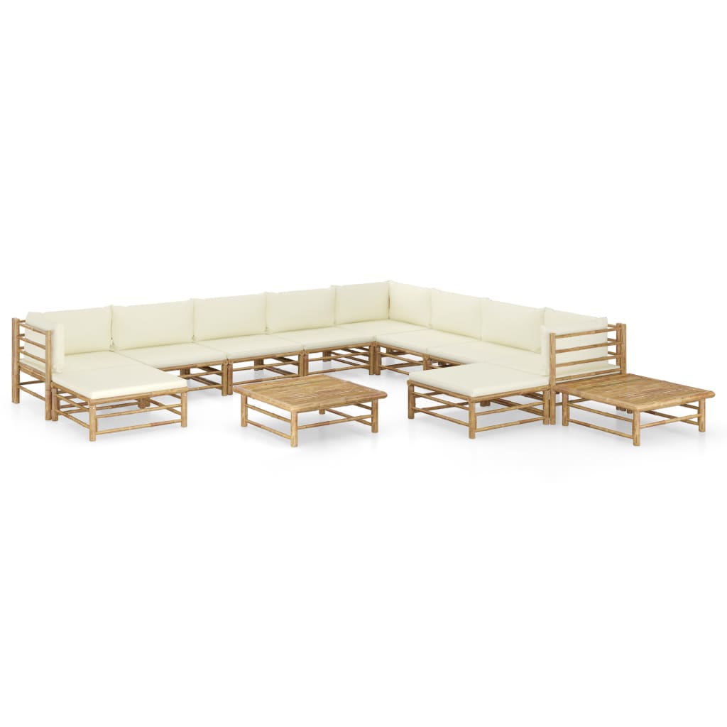 vidaXL 6-Piece Lounge Set with Cream White Cushions Bamboo