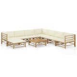 vidaXL 6-Piece Lounge Set with Cream White Cushions Bamboo