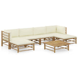 vidaXL 6-Piece Lounge Set with Cream White Cushions Bamboo