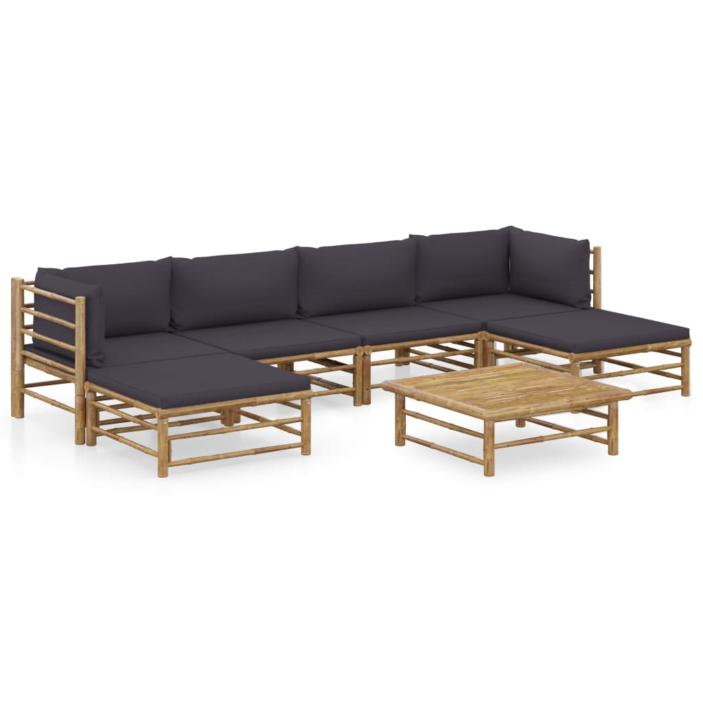 vidaXL 6-Piece Lounge Set with Cream White Cushions Bamboo