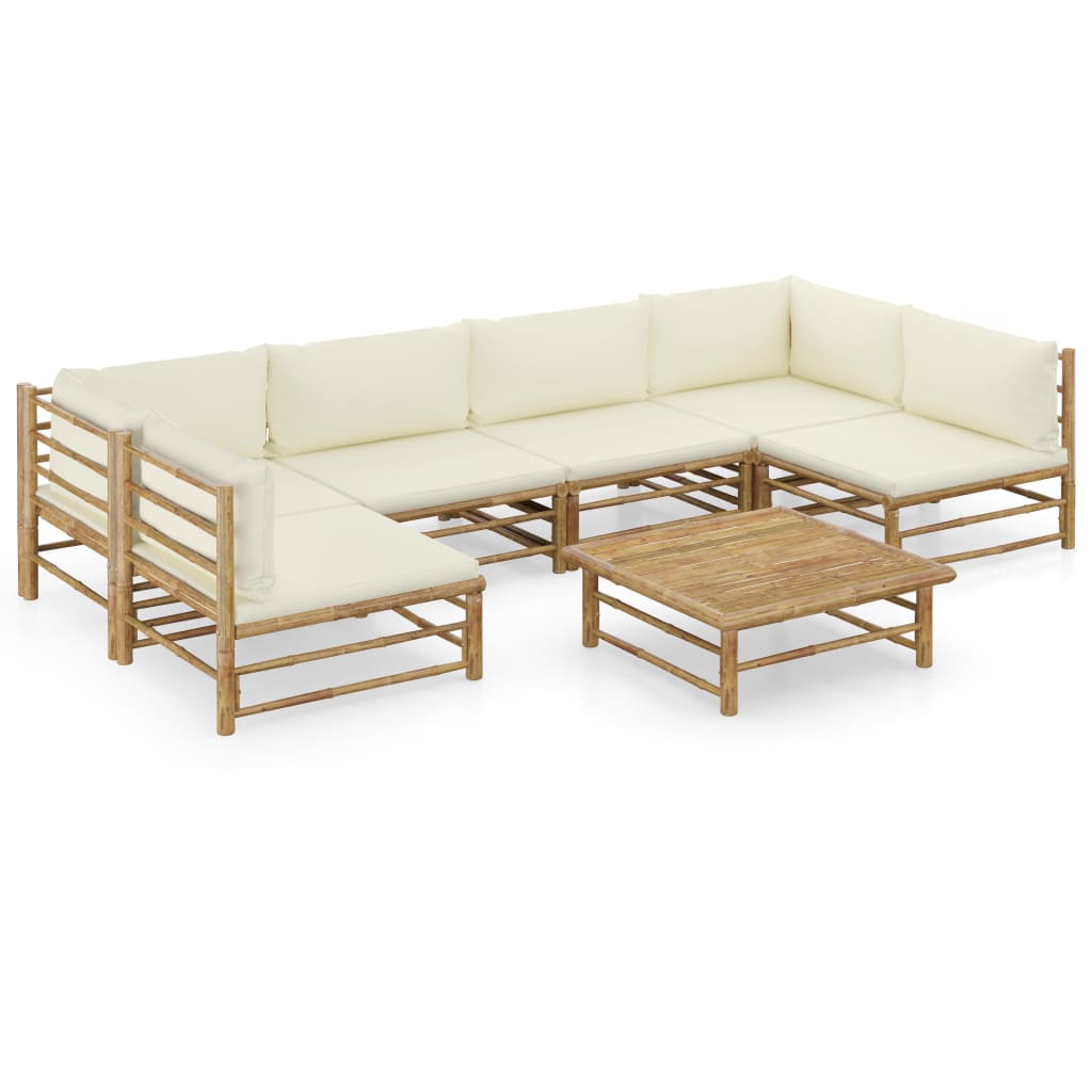 vidaXL 6-Piece Lounge Set with Cream White Cushions Bamboo