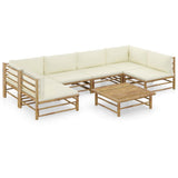 vidaXL 6-Piece Lounge Set with Cream White Cushions Bamboo