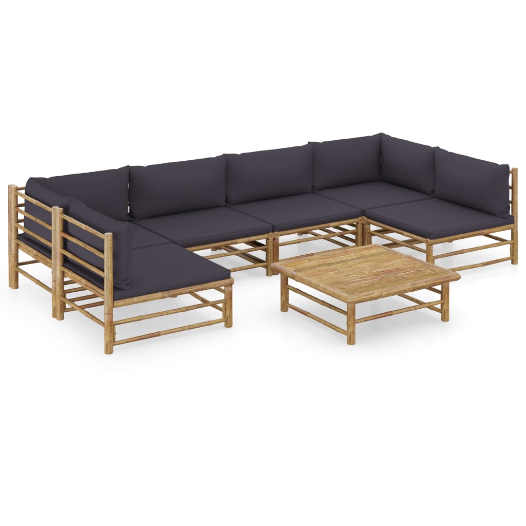 vidaXL 6-Piece Lounge Set with Cream White Cushions Bamboo