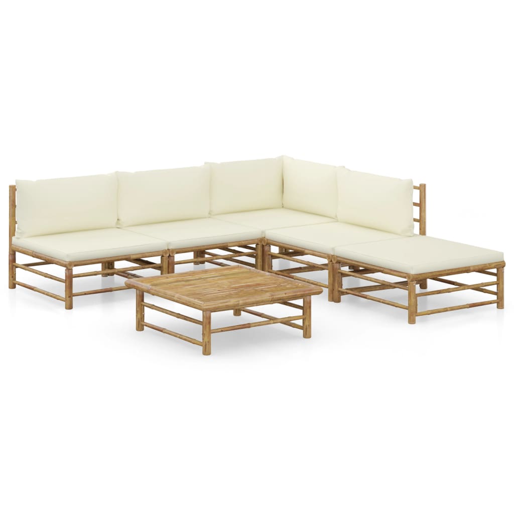 vidaXL 6-Piece Lounge Set with Cream White Cushions Bamboo