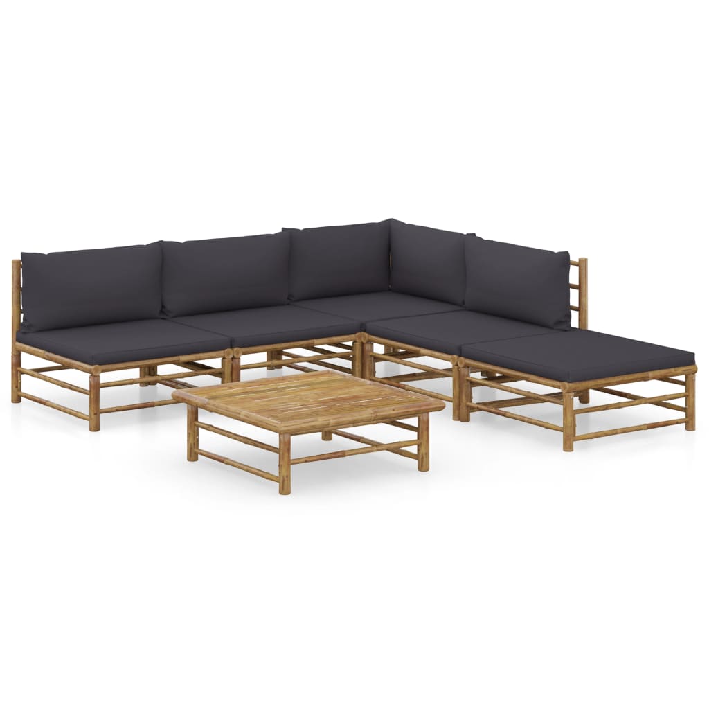 vidaXL 6-Piece Lounge Set with Cream White Cushions Bamboo