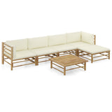 vidaXL 6-Piece Lounge Set with Cream White Cushions Bamboo