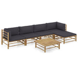 vidaXL 6-Piece Lounge Set with Cream White Cushions Bamboo