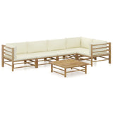 vidaXL 6-Piece Lounge Set with Cream White Cushions Bamboo