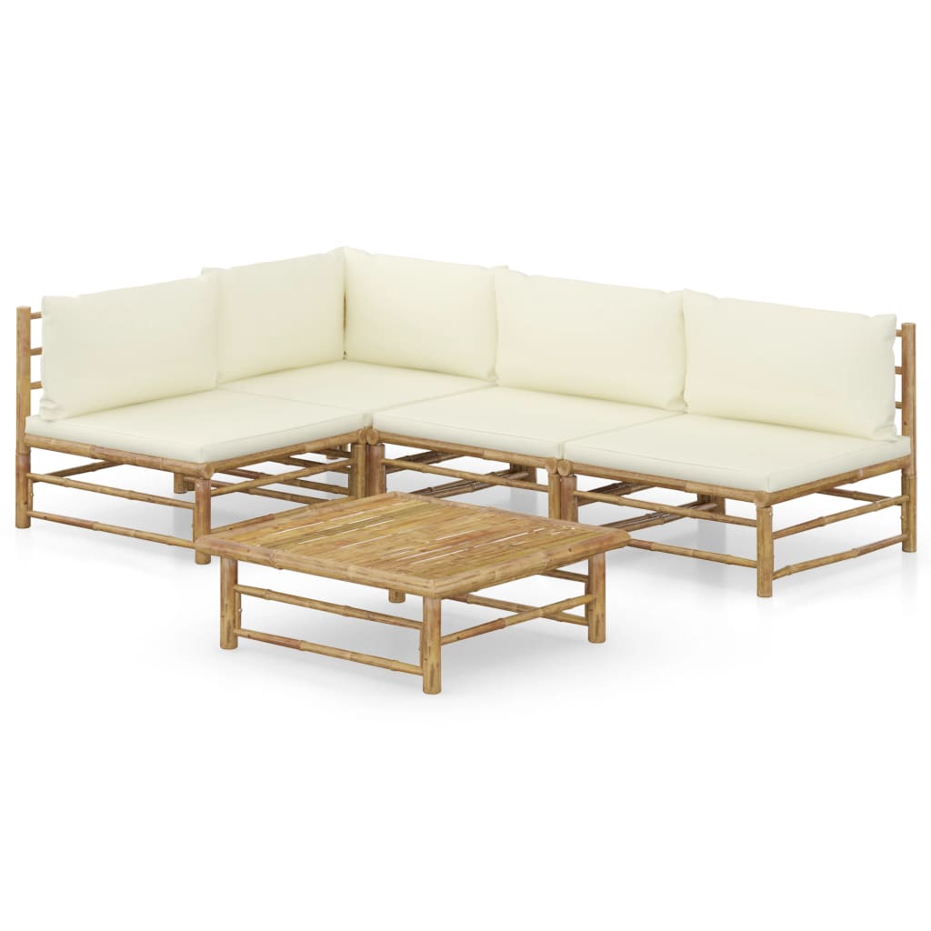 vidaXL 6-Piece Lounge Set with Cream White Cushions Bamboo